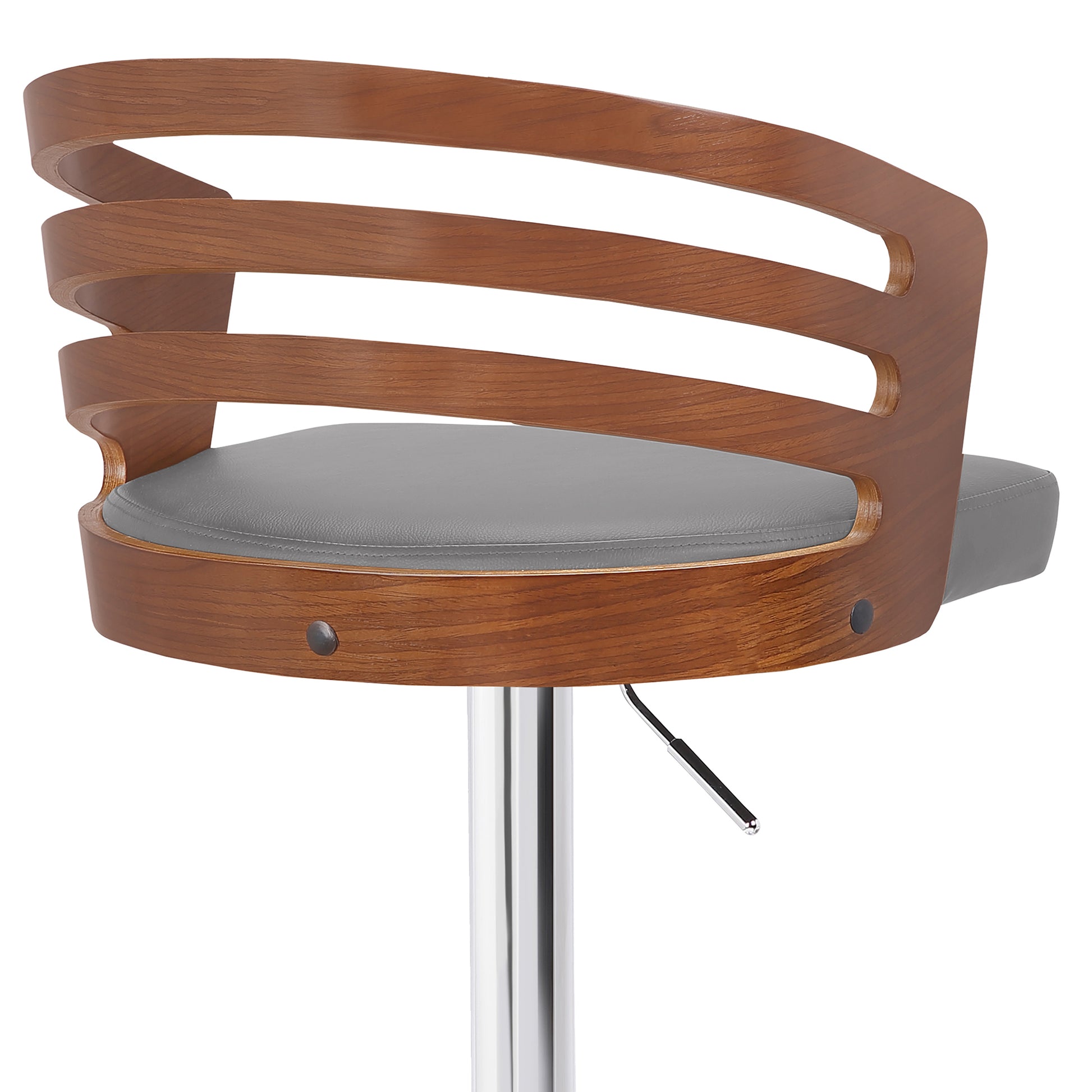 Gray Swivel Dining Stool with Adjustable Height Faux Leather Seat