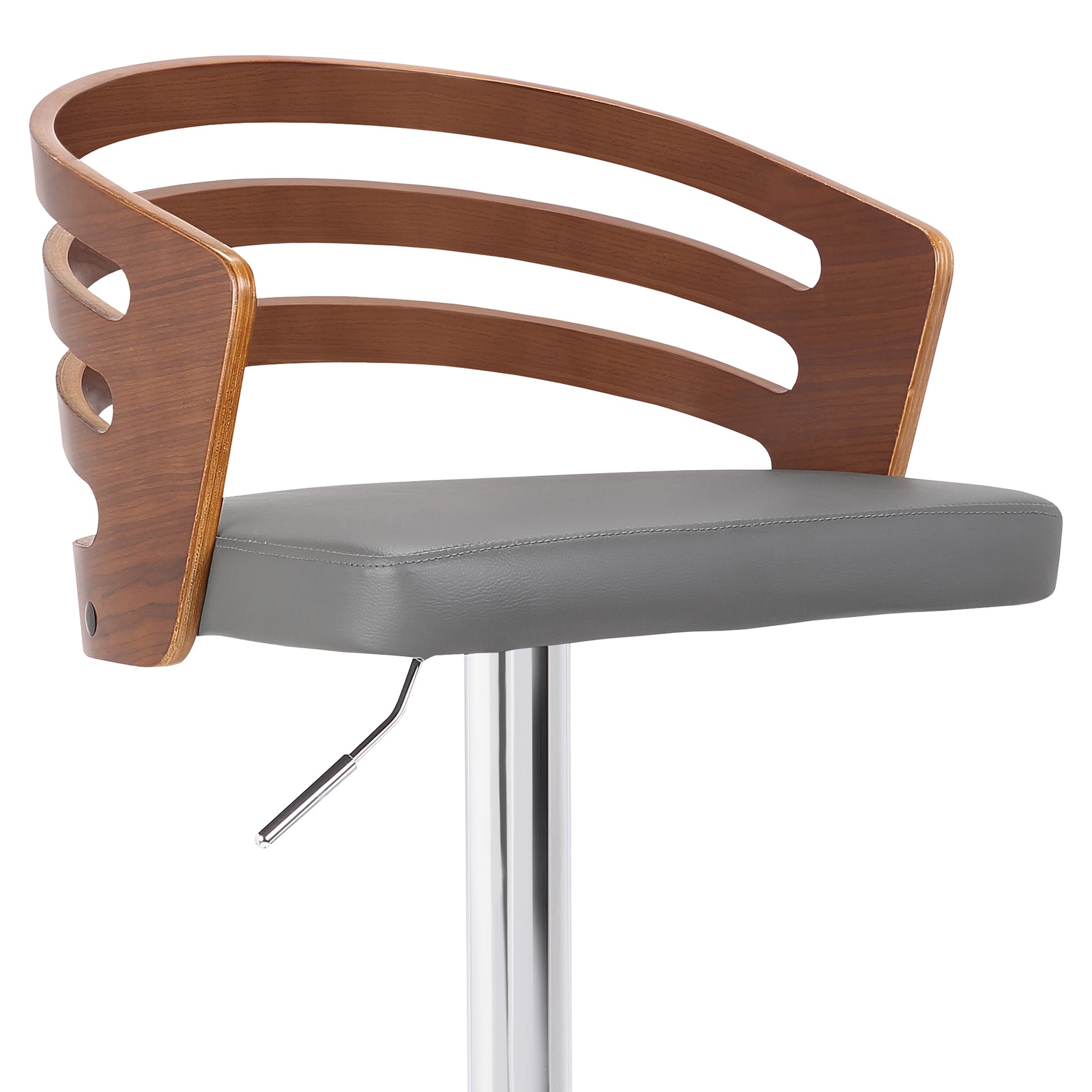 Gray Swivel Dining Stool with Adjustable Height Faux Leather Seat