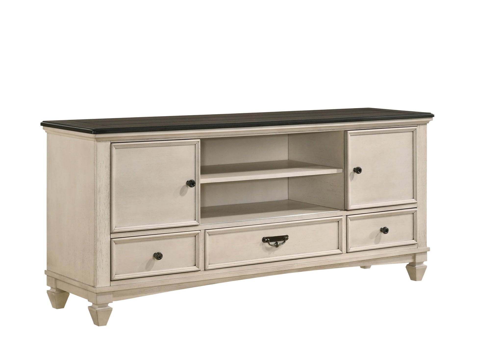 65 Inch TV Stand - Beige Brown Wood Storage Console for Living Room
