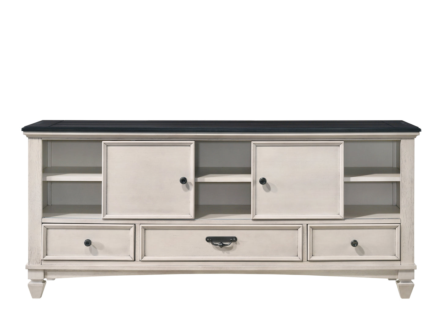 65 Inch TV Stand - Beige Brown Wood Storage Console for Living Room