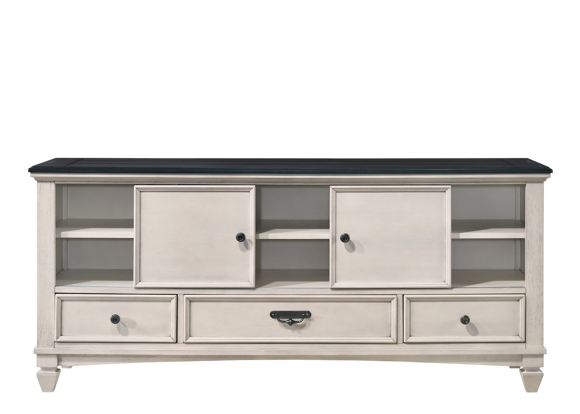 65 Inch TV Stand - Beige Brown Wood Storage Console for Living Room