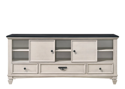 65 Inch TV Stand - Beige Brown Wood Storage Console for Living Room