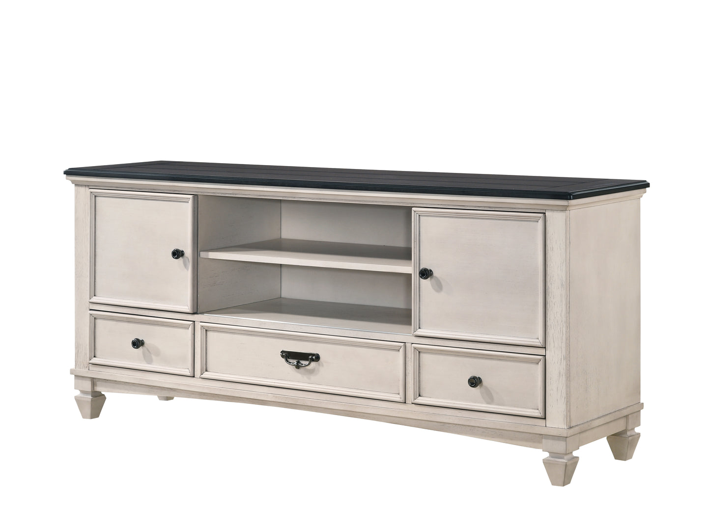 65 Inch TV Stand - Beige Brown Wood Storage Console for Living Room