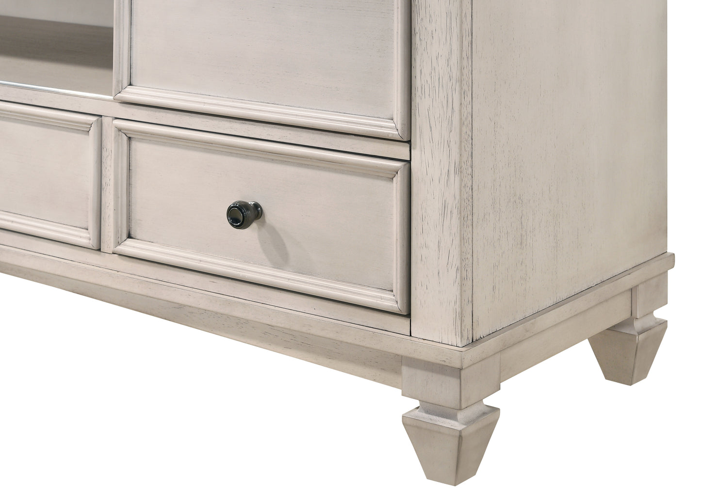 65 Inch TV Stand - Beige Brown Wood Storage Console for Living Room