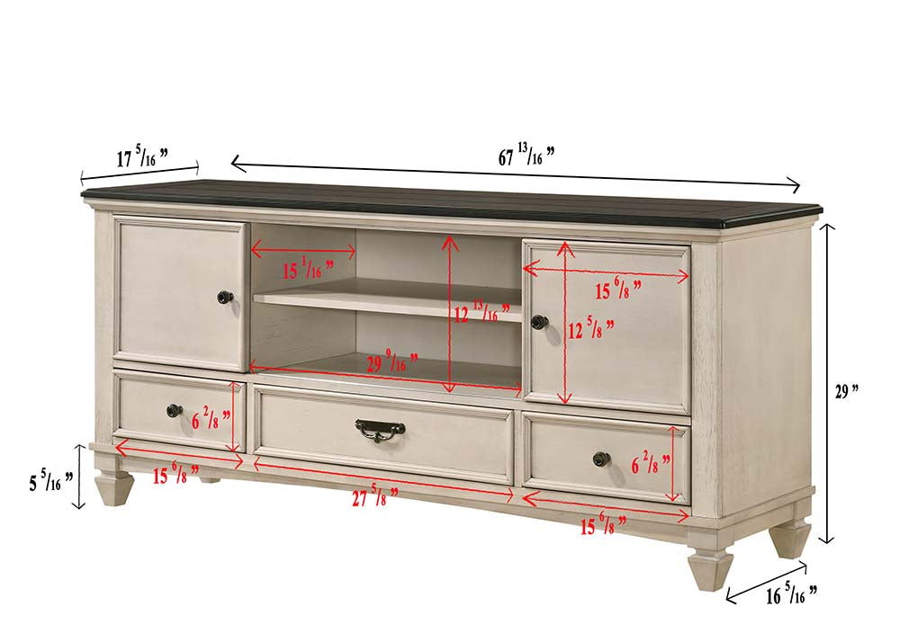65 Inch TV Stand - Beige Brown Wood Storage Console for Living Room