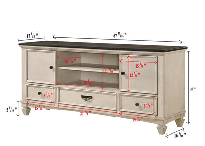 65 Inch TV Stand - Beige Brown Wood Storage Console for Living Room