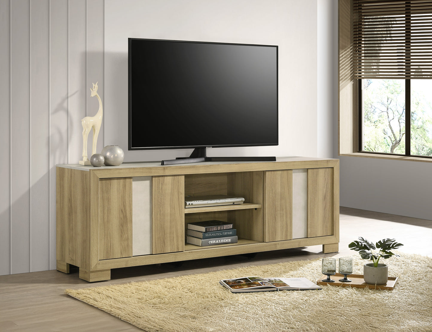 1pc Entertainment Console Rustic Charm Driftwood Wood Finish Open Shelf Living Room Furniture