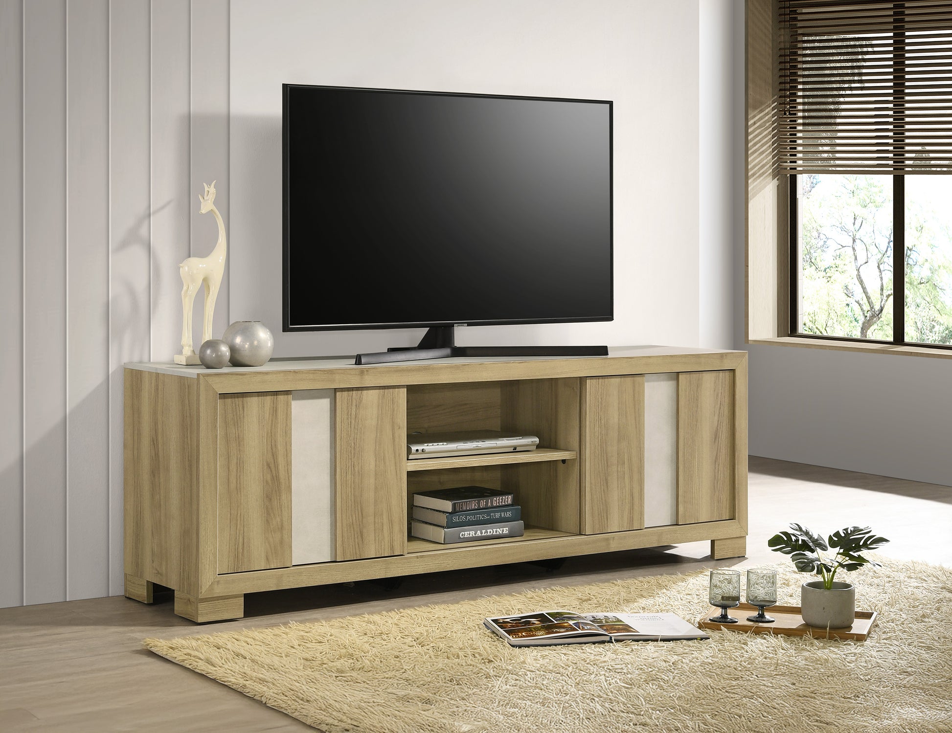 1pc Entertainment Console Rustic Charm Driftwood Wood Finish Open Shelf Living Room Furniture