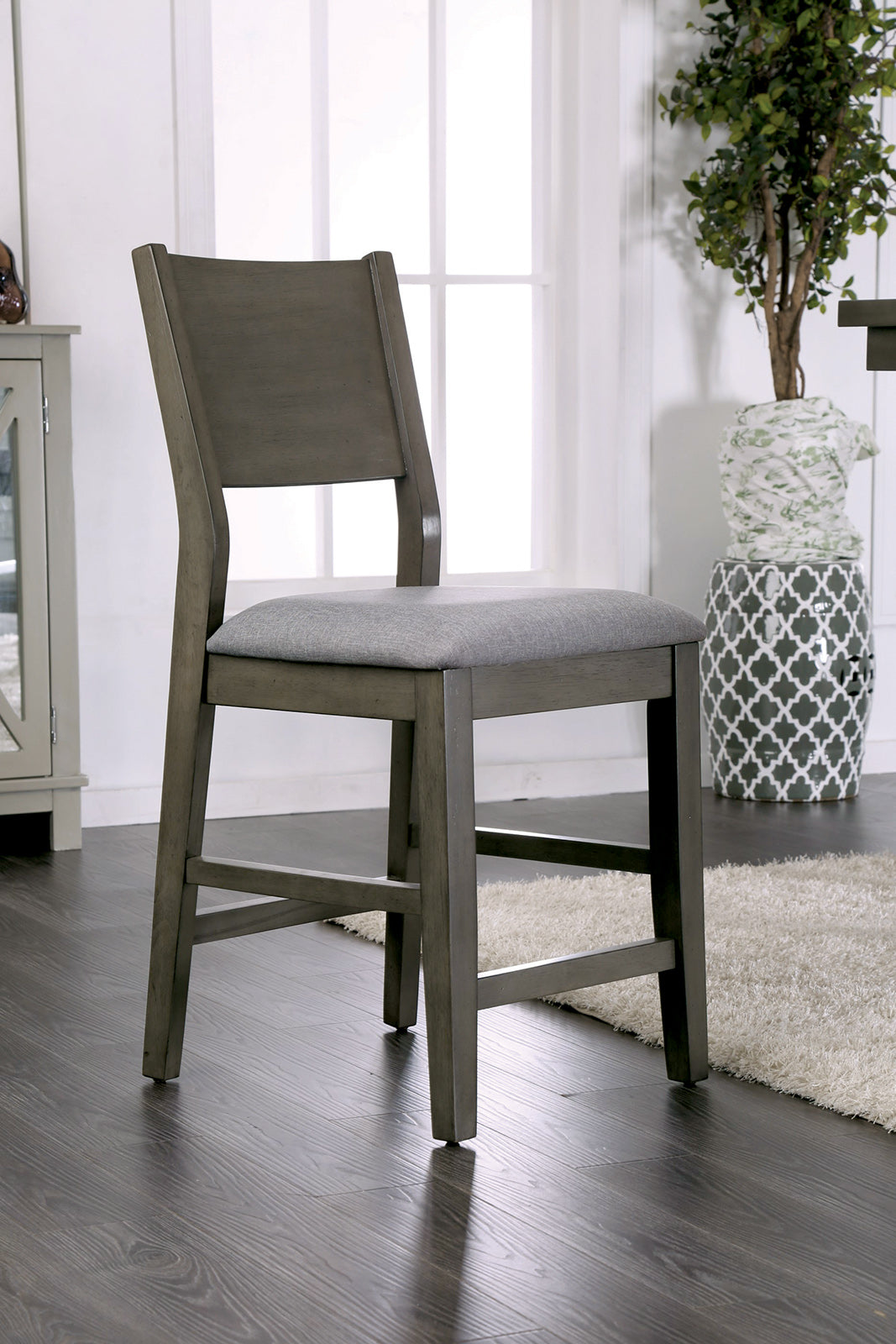 Contemporary Gray Set of 2pc High Chairs Padded Fabric Cushions Counter Height Chairs Dining Room Furniture