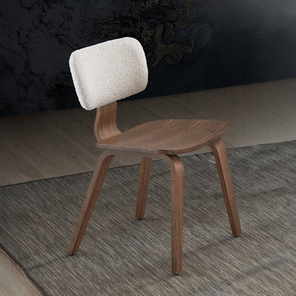 Walnut Finish Side Chairs Set of 2 White Boucle Padded Curved Backrest Ergonomic Design Solid Wood Dining Furniture