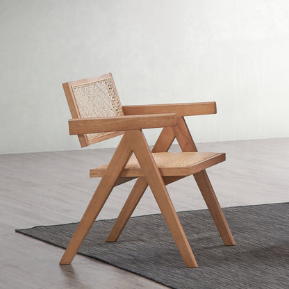Casual Stylish Rattan Arm Chairs Set of 2 Natural Finish Mid-Century Modern Kitchen Dining Furniture