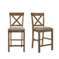 Contemporary Counter Height Chairs Set of 2 Upholstered Seat X-Back Classic Oak Finish Wooden Dining Furniture
