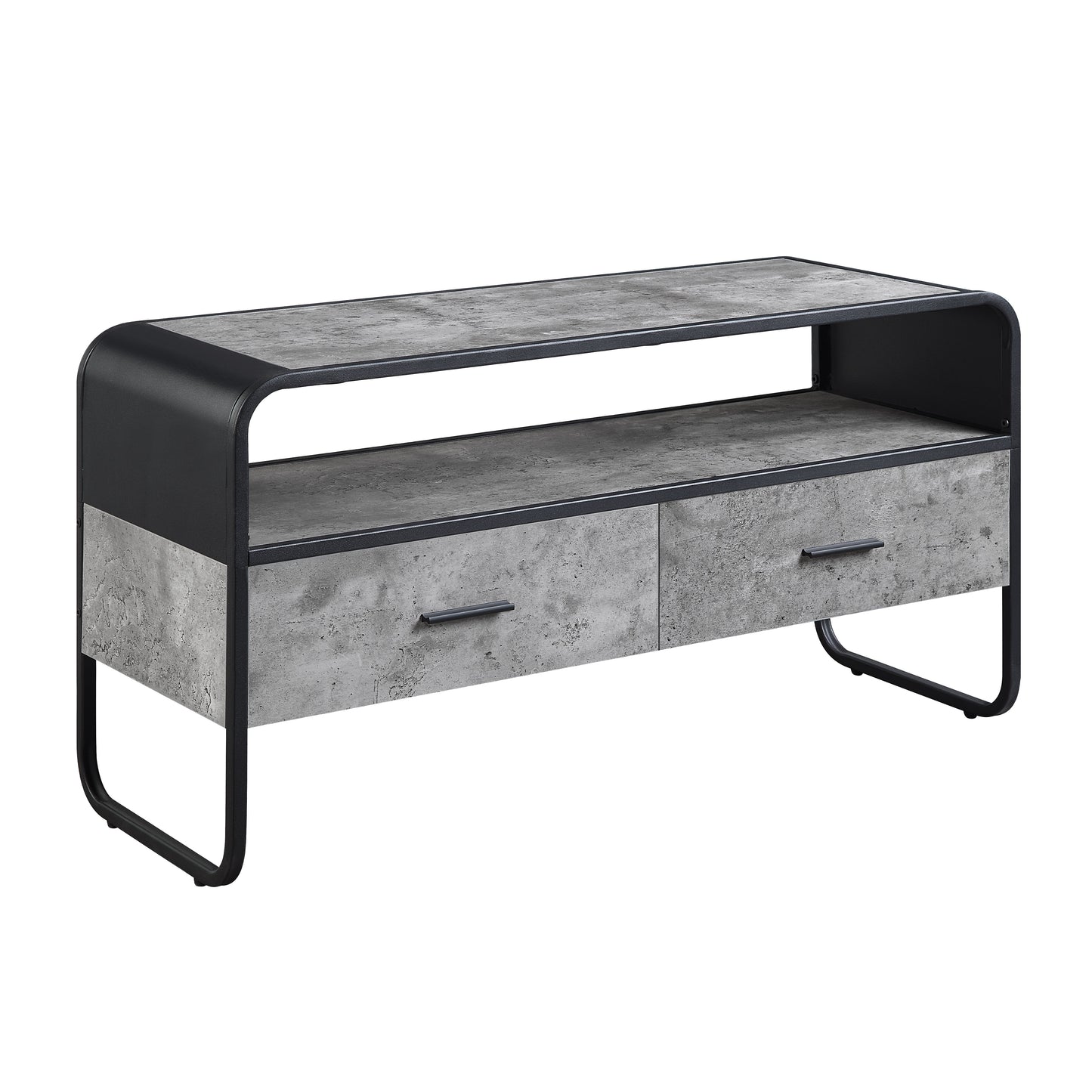 Modern Sleek Design Black Finish TV Stand with Shelf Storage Drawers Frame Concrete Gray Luxury Living Room Furniture 1pc