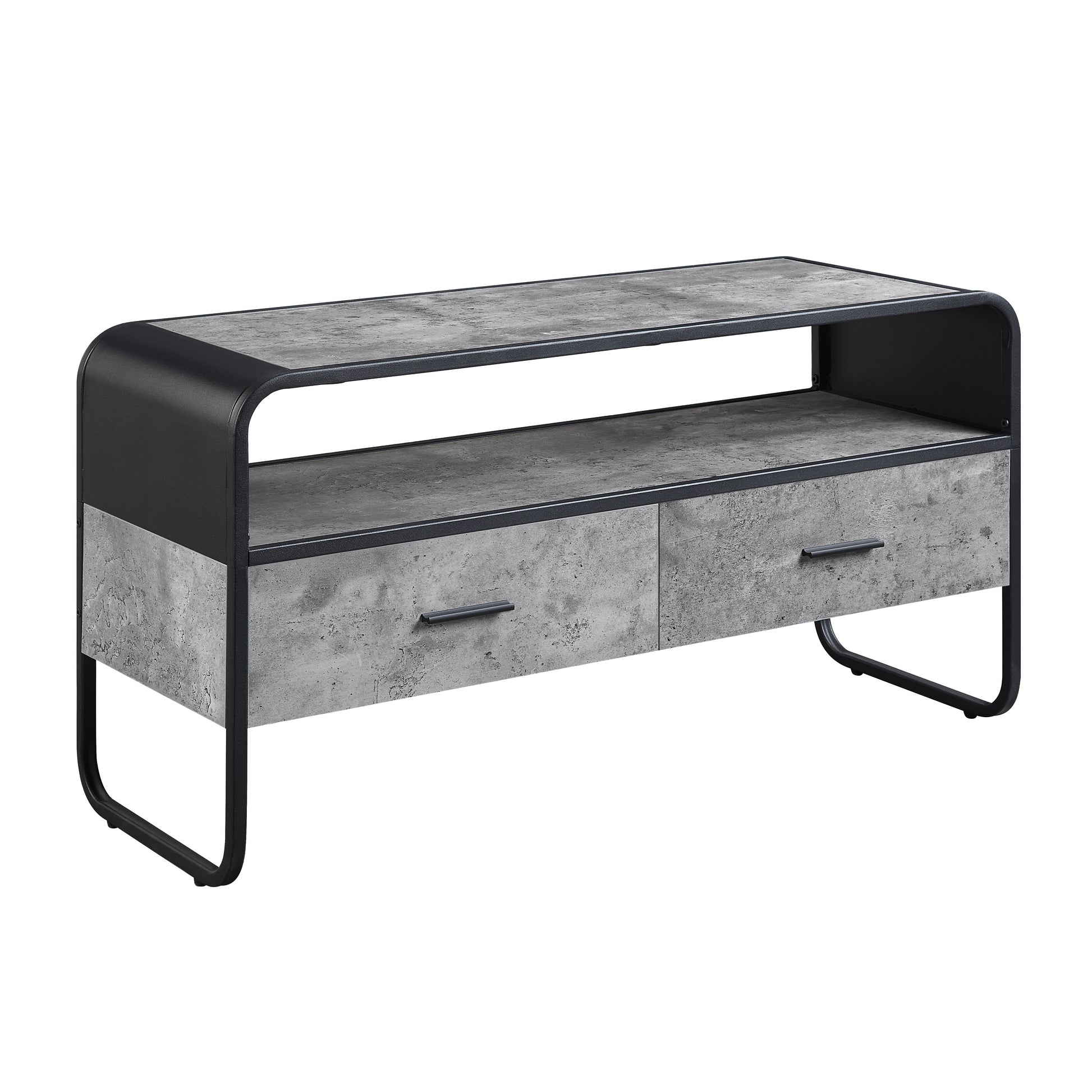 Modern Sleek Design Black Finish TV Stand with Shelf Storage Drawers Frame Concrete Gray Luxury Living Room Furniture 1pc
