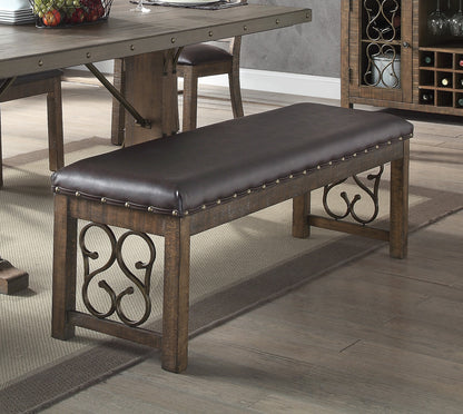 Classic Traditional Bench 56-inch Synthetic Leather Seat Cherry Finish Wooden Dining Furniture