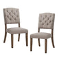 Transitional Dining Chairs Set of 2, Tufted Back Beige Fabric Upholstery Weathered Oak Finish Wooden Dining Furniture