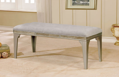 Transitional Style 1pc Bench Upholstered Button Tufted Seat Flannelette Cushion Silver And Gray Finish