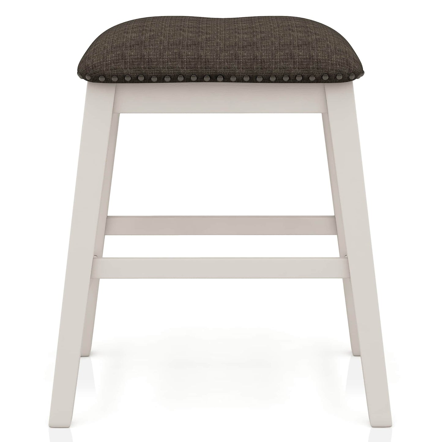 Set of 2 Counter Height Stools - Dark Gray & Off White Fabric