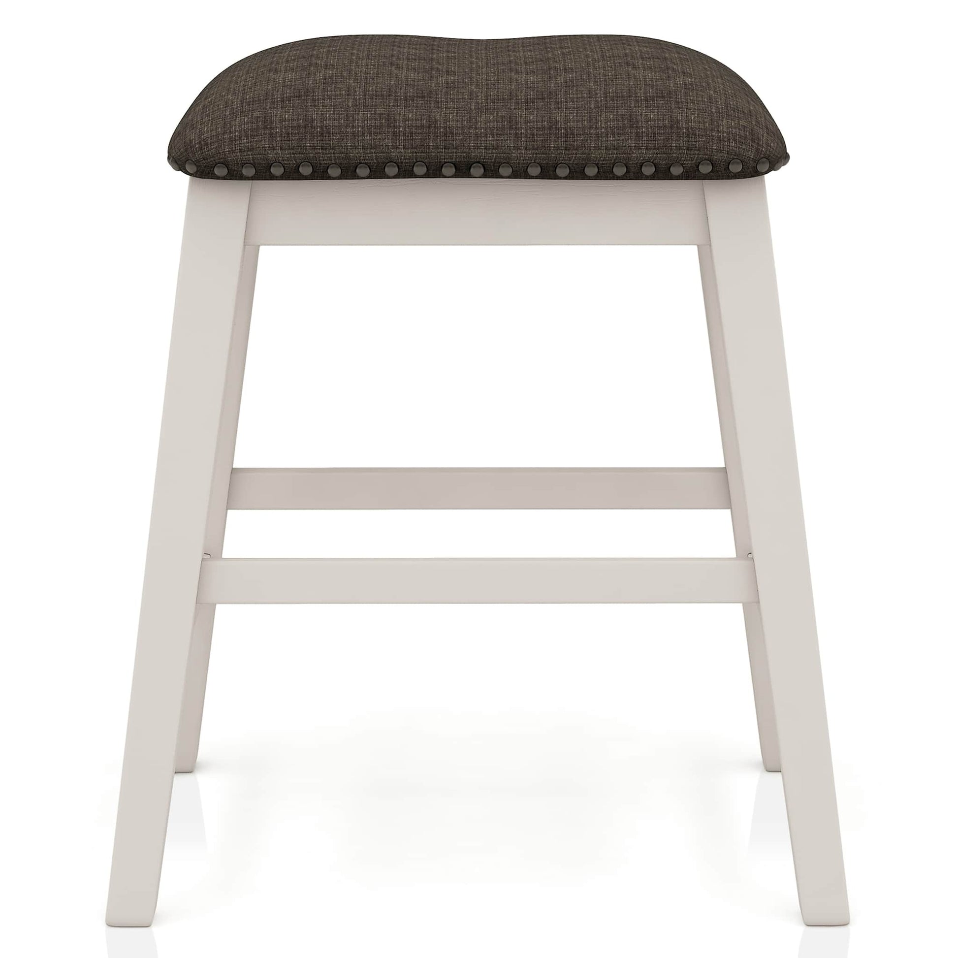 Set of 2 Counter Height Stools - Dark Gray & Off White Fabric