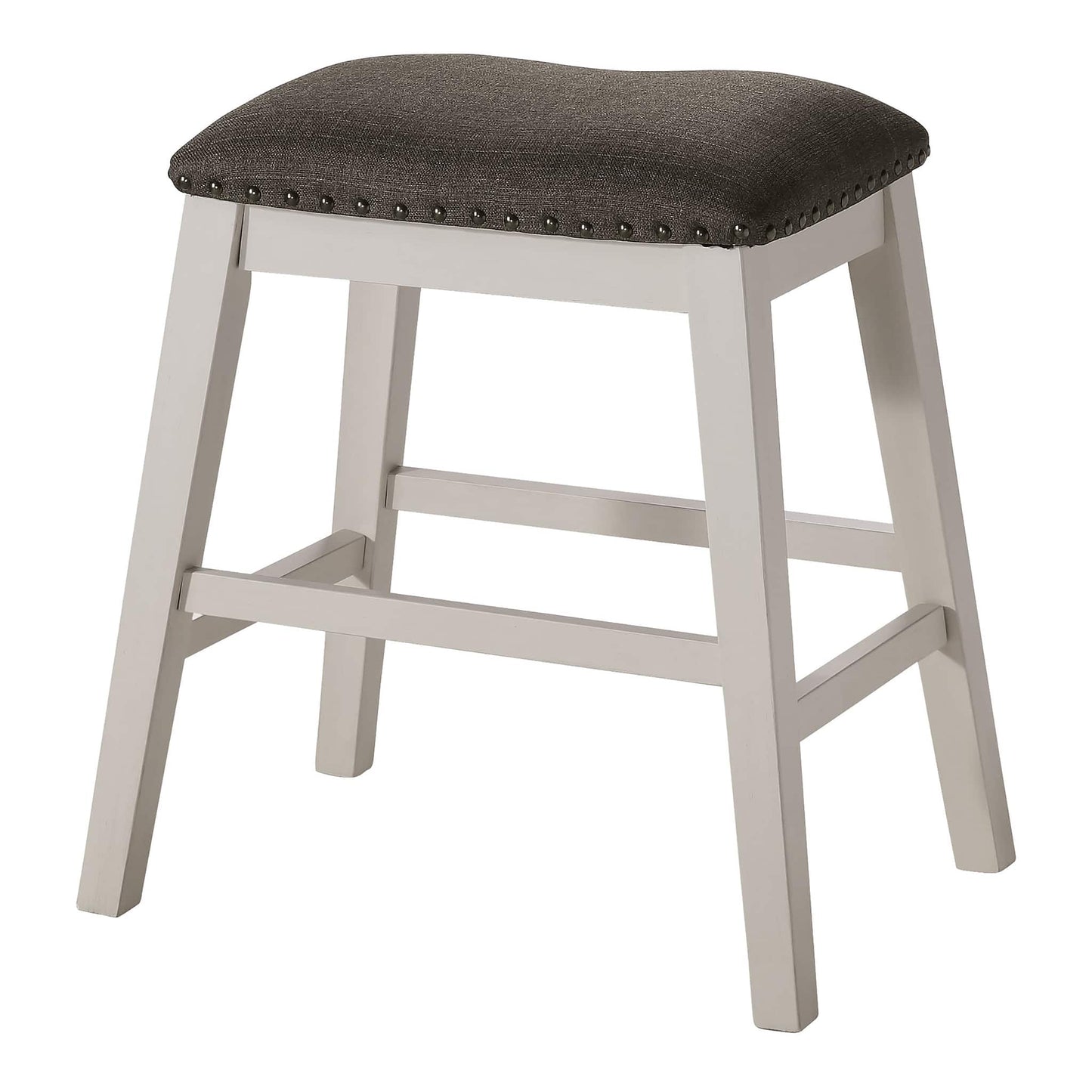 Set of 2 Counter Height Stools - Dark Gray & Off White Fabric
