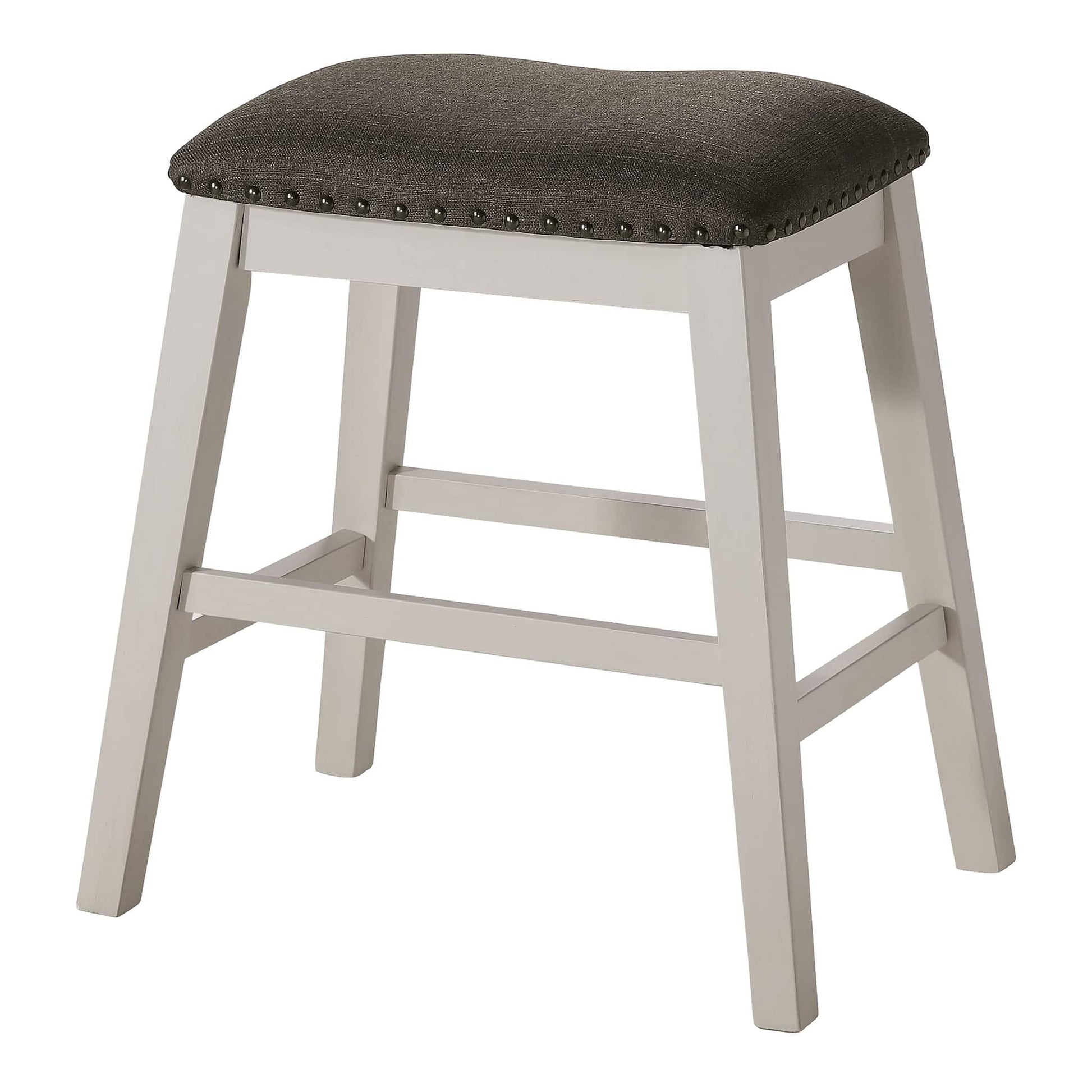 Set of 2 Counter Height Stools - Dark Gray & Off White Fabric