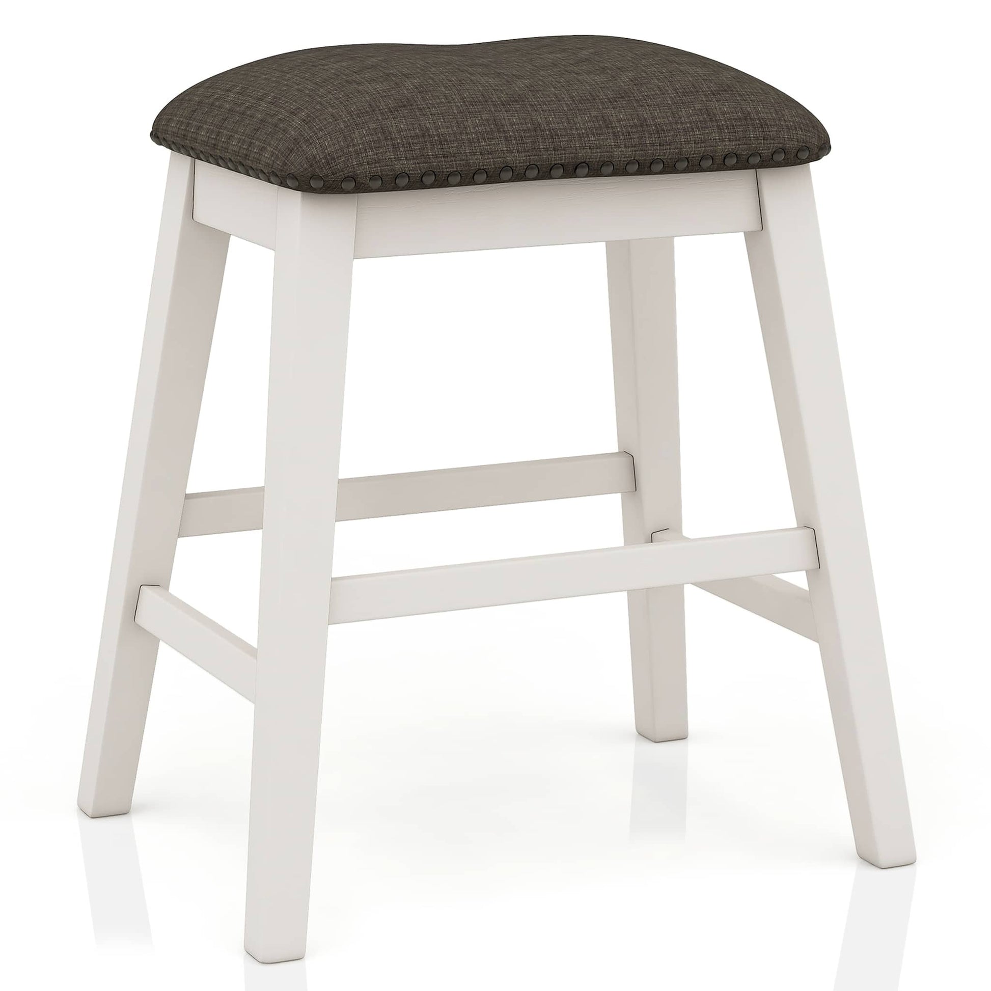 Set of 2 Counter Height Stools - Dark Gray & Off White Fabric