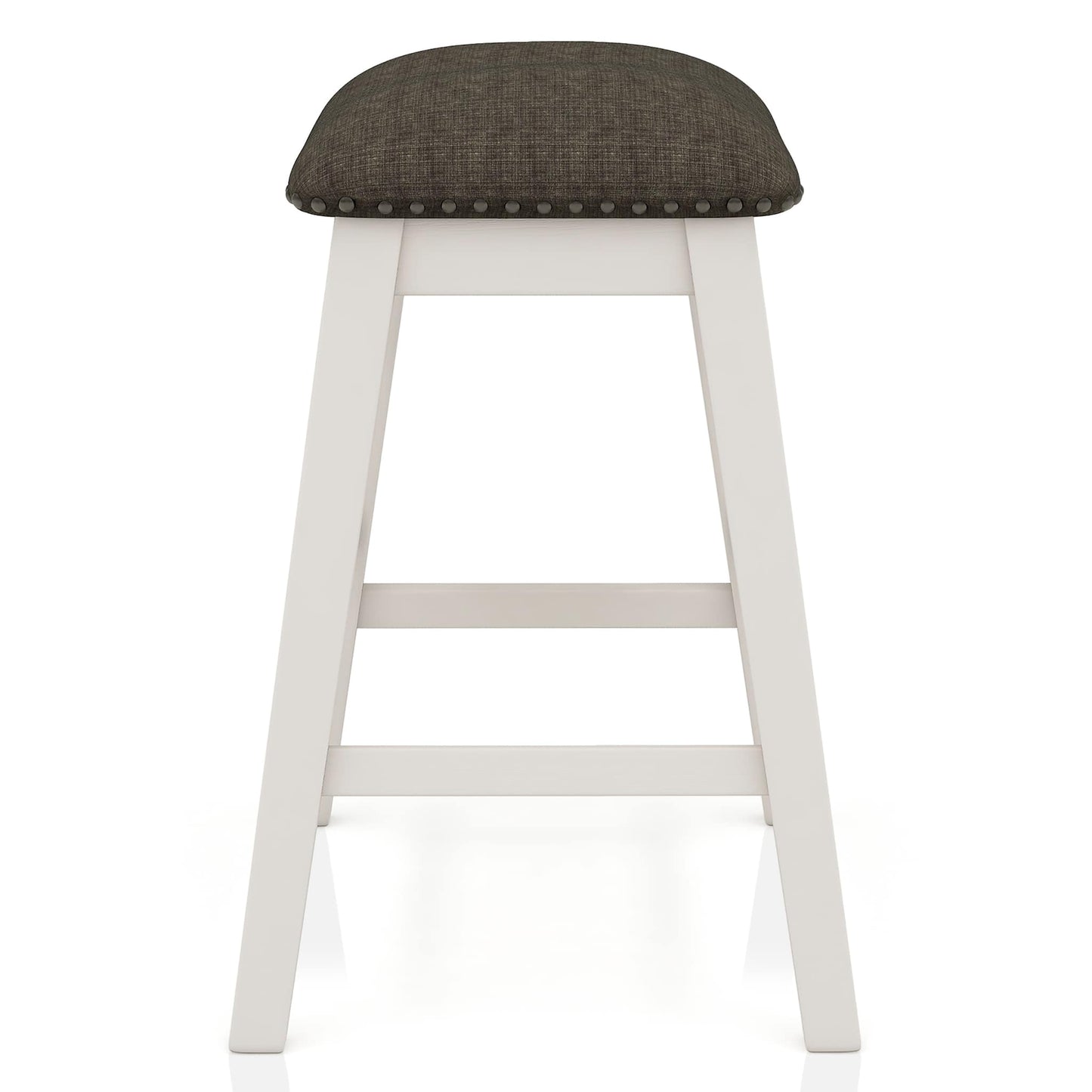 Set of 2 Counter Height Stools - Dark Gray & Off White Fabric