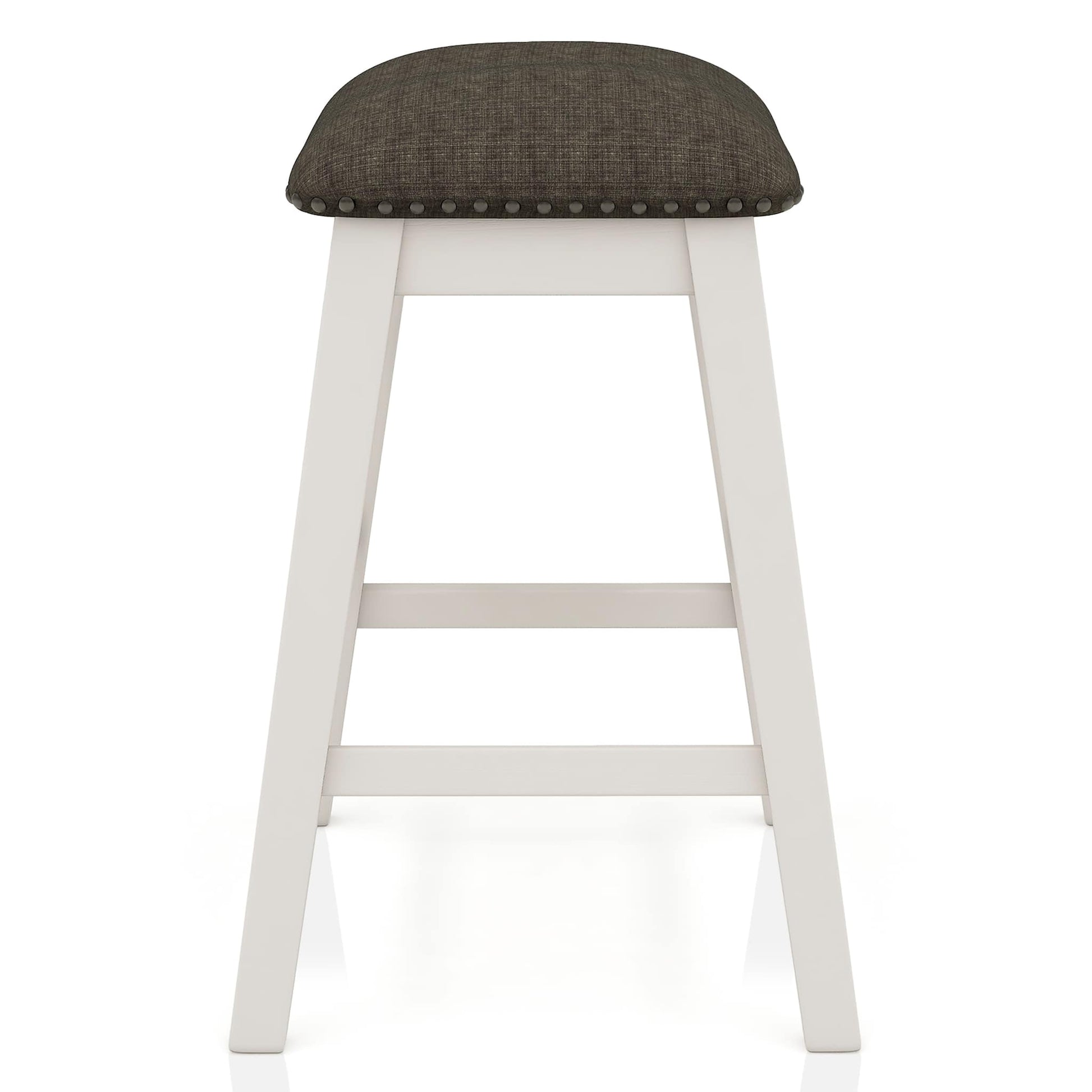 Set of 2 Counter Height Stools - Dark Gray & Off White Fabric