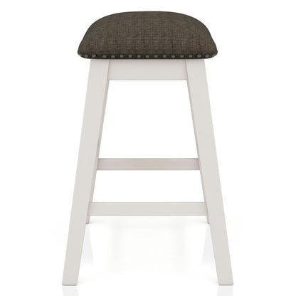 Set of 2 Counter Height Stools - Dark Gray & Off White Fabric