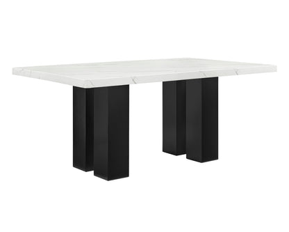1pc White Rectangular Marble-like Tabletop Dark-finished Base Wooden Dining Room Furniture