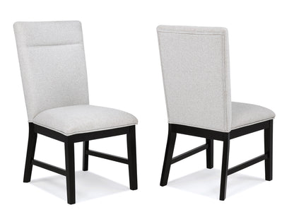 2pc Light Gray Upholstered Chairs Soft Neutral Tone Dark Finish Legs Wooden Dining Room Furniture