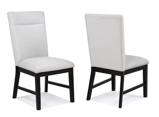 2pc Light Gray Upholstered Chairs Soft Neutral Tone Dark Finish Legs Wooden Dining Room Furniture