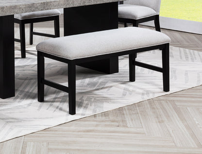 Light Gray Upholstered Dining Room Bench with Wood Fabric Finish