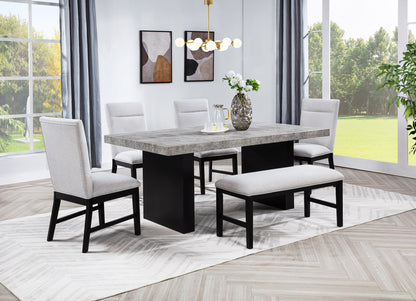 Light Gray Upholstered Dining Room Bench with Wood Fabric Finish