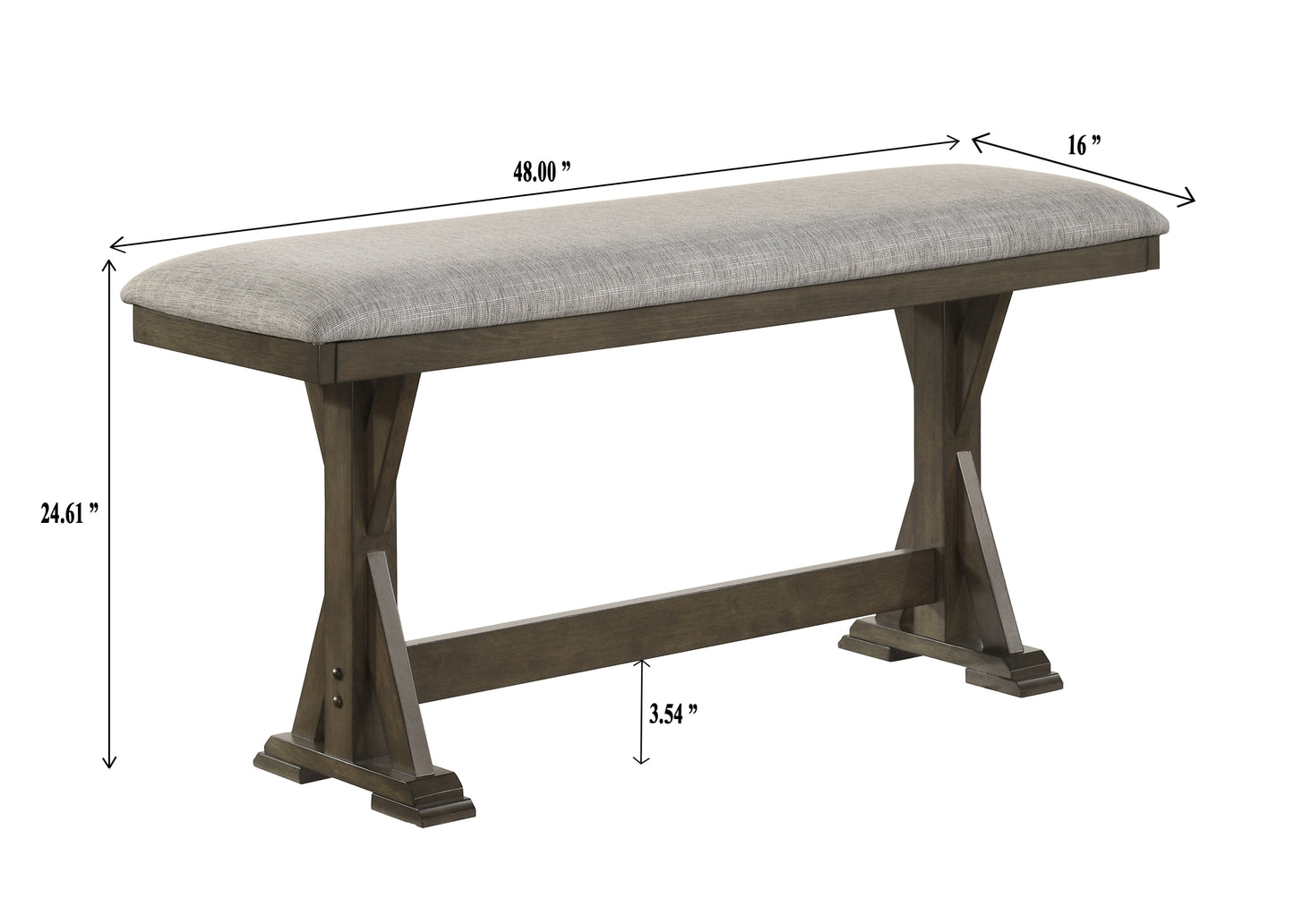Rustic Brown Upholstered Counter Height Dining Bench for Kitchen