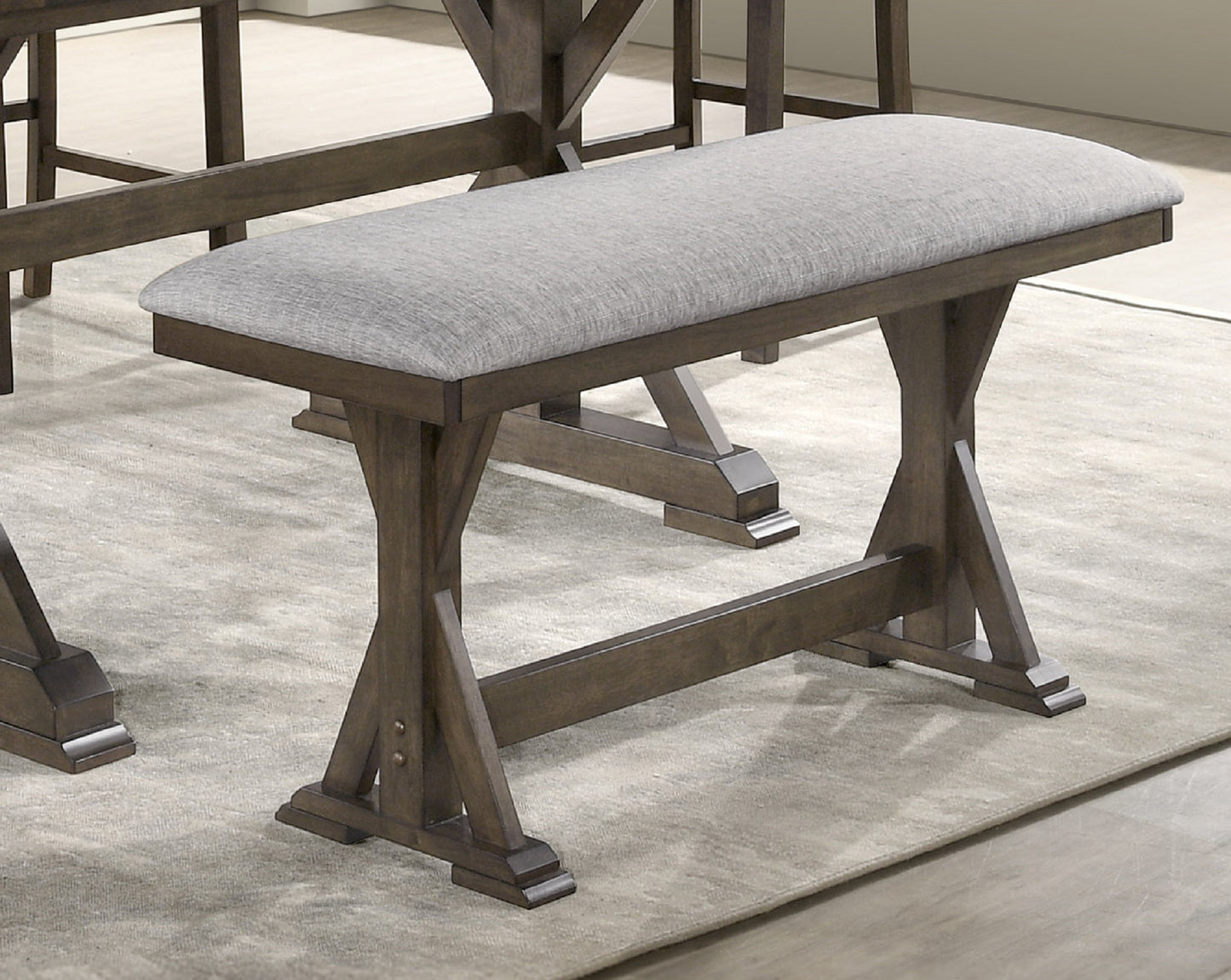 Rustic Brown Upholstered Counter Height Dining Bench for Kitchen
