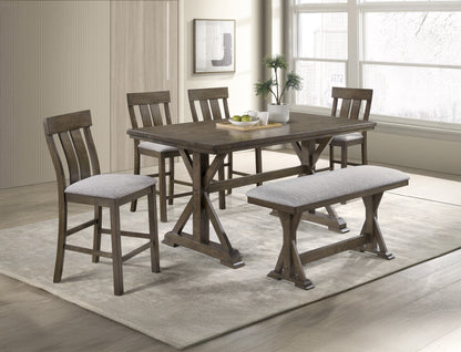 Rustic Brown Upholstered Counter Height Dining Bench for Kitchen