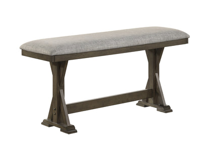 1pc Rustic Upholstered Counter Height Dining Bench Rich Wood Finish Wooden Dining Room Furniture Brown