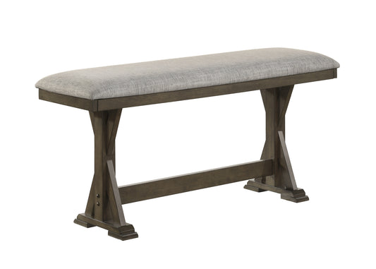 1pc Rustic Upholstered Counter Height Dining Bench Rich Wood Finish Wooden Dining Room Furniture Brown