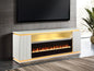 Contemporary Style TV Stand Electric Fire Place 3-Level Brightness Setting Room Temperature Control White Finish Primary Living Room