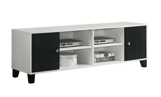 1pc Crisp White Finish Black Accent TV Stand Two-tone Finish Contemporary Open Shelving Concealed Compartments Storage Wooden Living Room Furniture