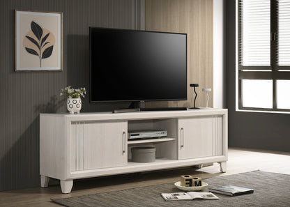 Contemporary 1pc TV Stand Media Console Open Shelves Silver-toned Hardware Entertainment Console Wooden Living Room Furniture Beige Finish