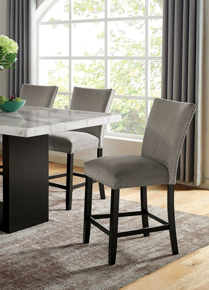 Light Gray Flannelette Contemporary 2pc Dining Counter Height Chairs Nalihead Trim Black Solid wood Legs Dining Room Chairs