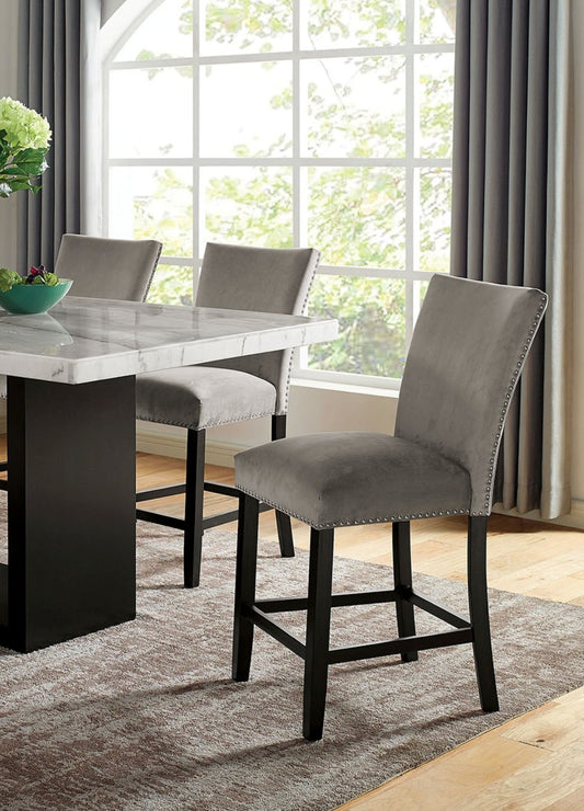 Light Gray Flannelette Contemporary 2pc Dining Counter Height Chairs Nalihead Trim Black Solid wood Legs Dining Room Chairs