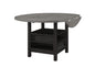 1pc Farmhouse Contemporary Counter Height Table with Storage Single Pedestal Round Black Gray Natural Grain Integrated Turntable Drop Leaves and Built-in Shelving
