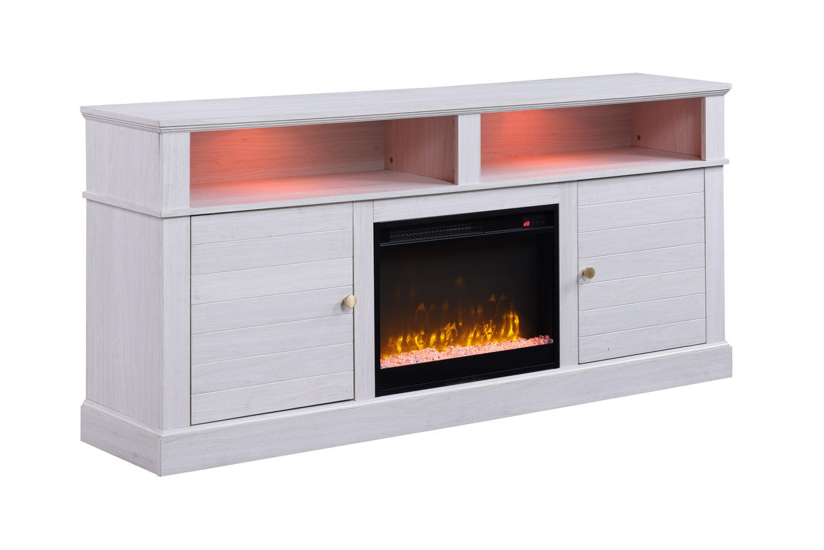 Iris 70" TV Stand Console - White Walnut Fireplace & Heater