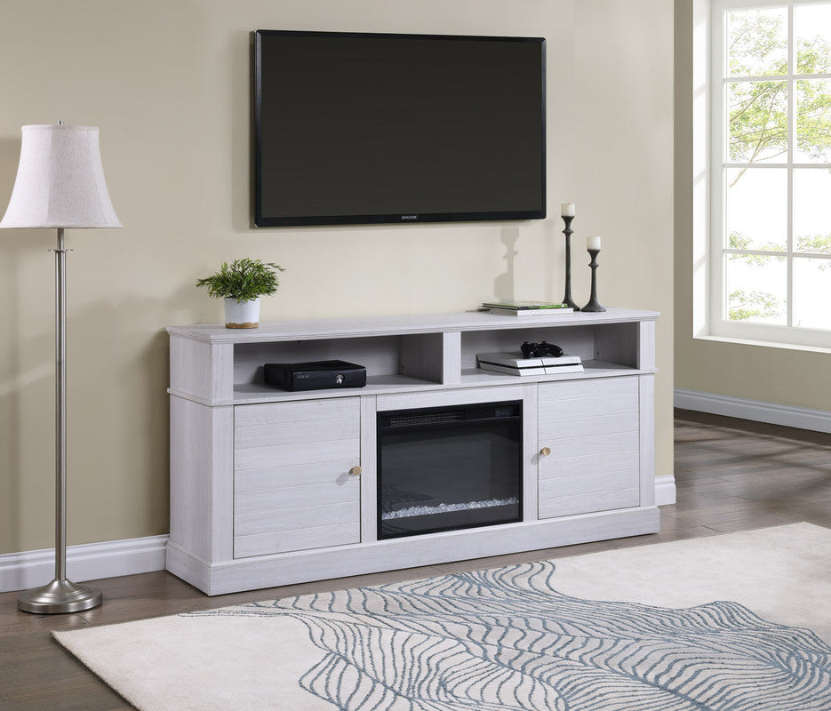 Iris 70" TV Stand Console - White Walnut Fireplace & Heater