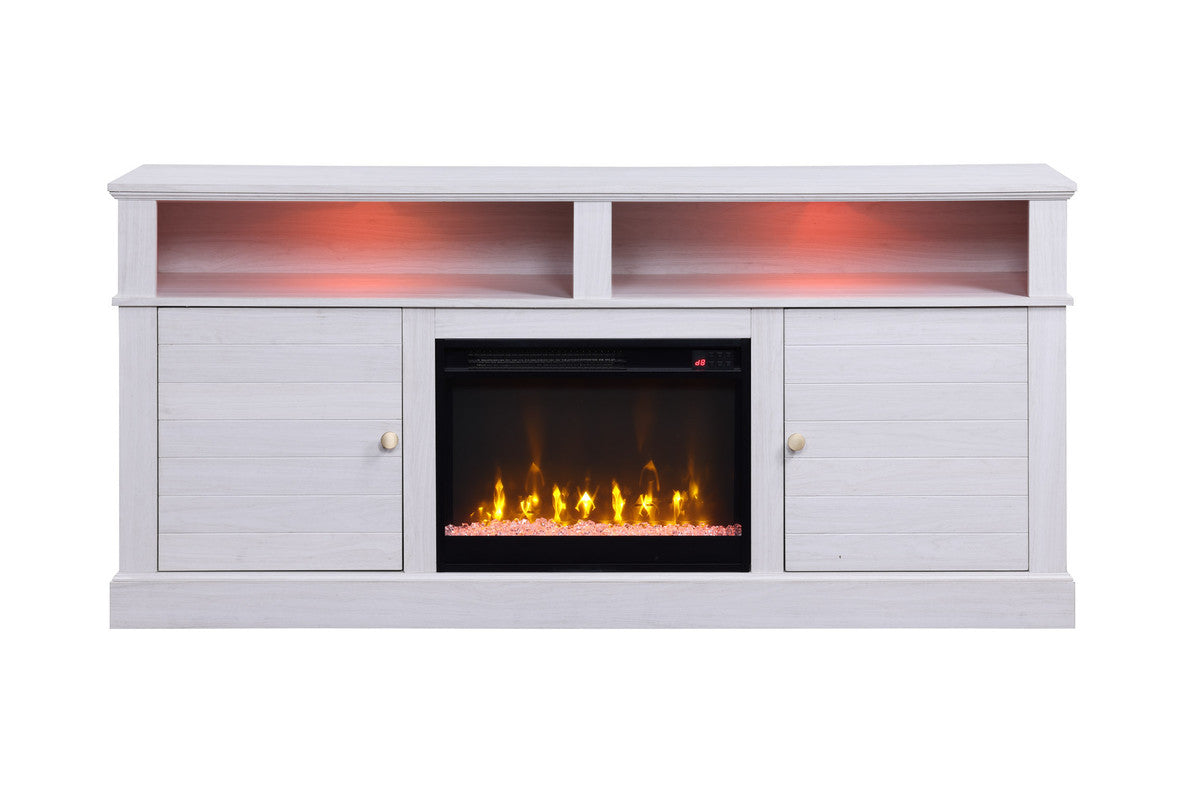 Iris 70" TV Stand Console - White Walnut Fireplace & Heater