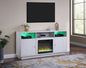 Ambrogio 70"W White Walnut Finish Fireplace TV Stand Console with Heater, LED Light, Cabinets, Shelves