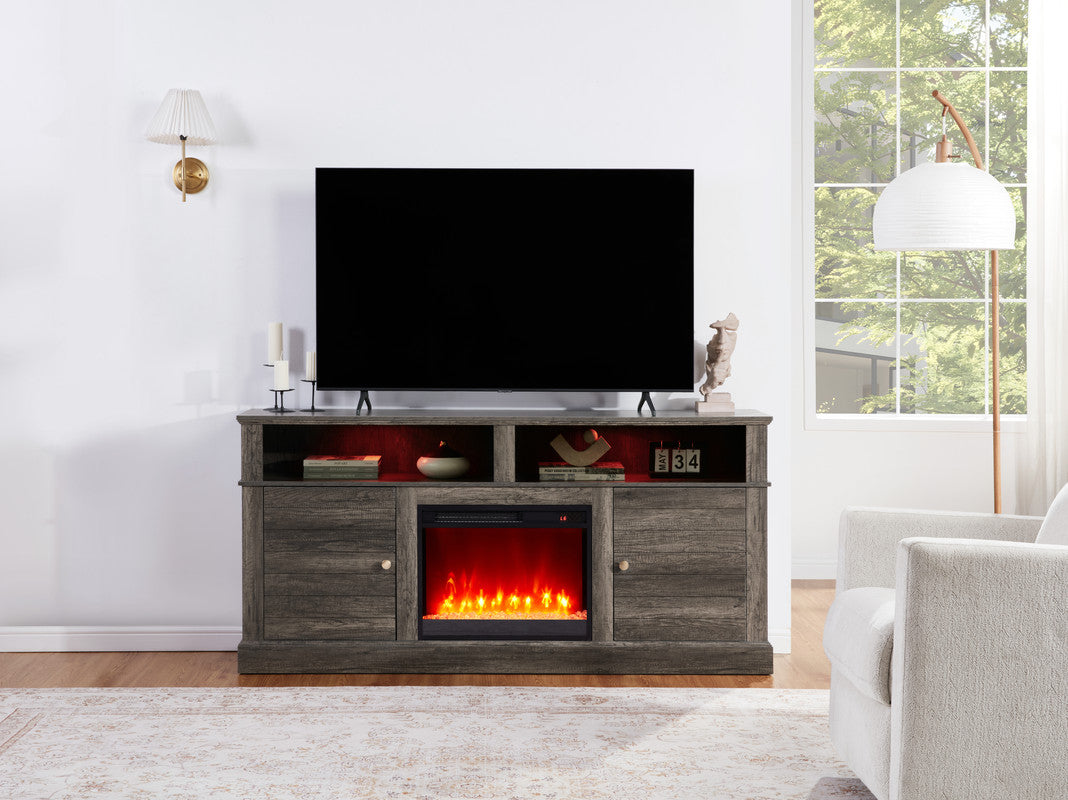 70" Gray TV Stand with Fireplace & Heater